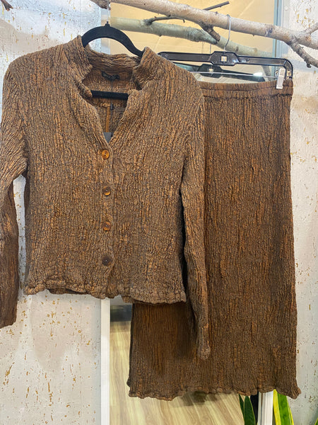 COPPER MELANGE SILK LINEN TEXTURED SKIRT