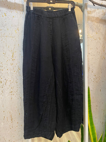BLACK MELANGE FALL LINEN PANTS