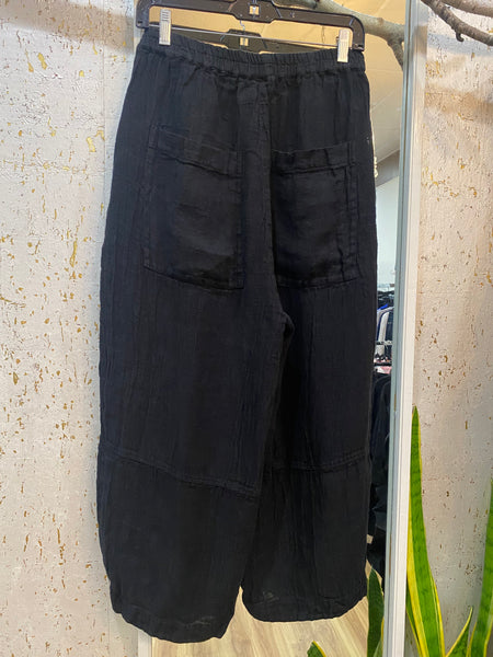 BLACK MELANGE FALL LINEN PANTS