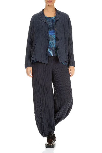 CRINKLED SILK LINEN PANTS - GRAPHITE