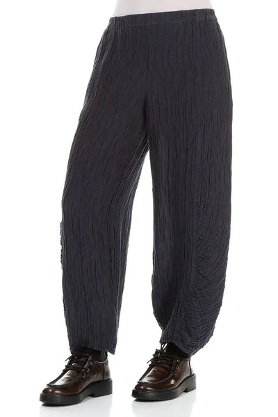 CRINKLED SILK LINEN PANTS - GRAPHITE