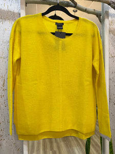 EASY FIT 100% CASHMERE SWEATER - YELLOW LILY WITH GREY CUFFS