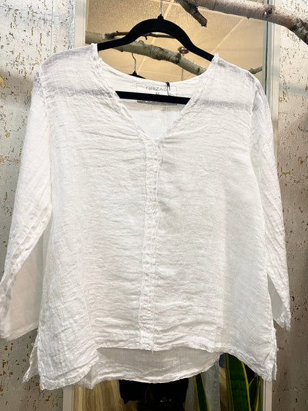 V-NECK WHITE LINEN BLOUSE