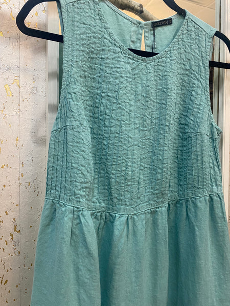 MINT PINTUCK LINEN DRESS