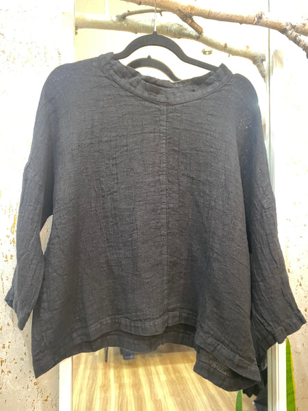 BLACK MELANGE FALL LINEN BLOUSE