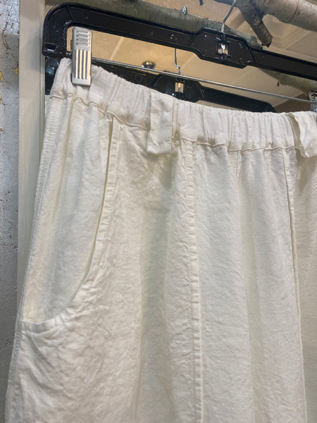 WHITE CRINKLE LINEN PANTS