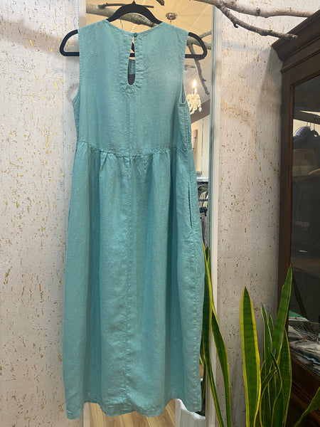MINT PINTUCK LINEN DRESS