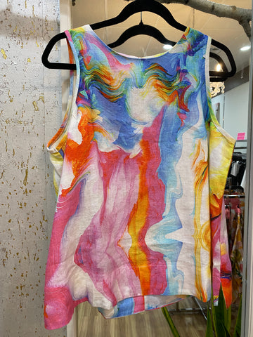 LINEN WATERCOLOUR SLEEVELESS TOP - ONE LEFT in size L!