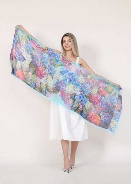 BLUE HYDRANGEAS SILK SCARF