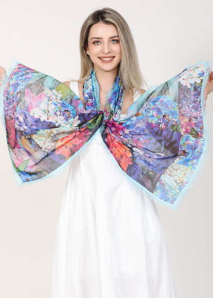 BLUE HYDRANGEAS SILK SCARF