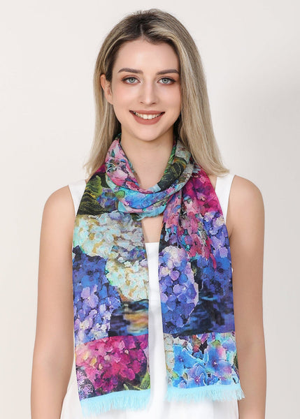 BLUE HYDRANGEAS SILK SCARF