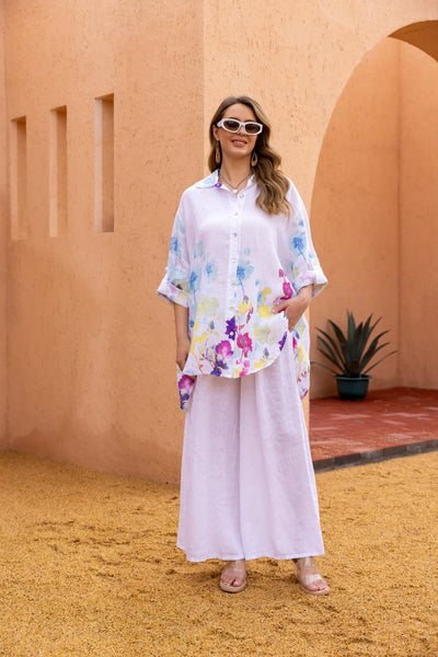 WATERCOLOUR WHITE BUTTON BLOUSE - ONE LEFT!