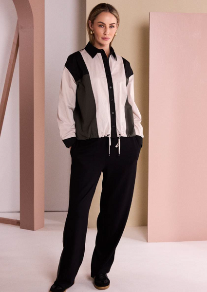 COLOUR BLOCK DRAWSTRING SHIRT JACKET