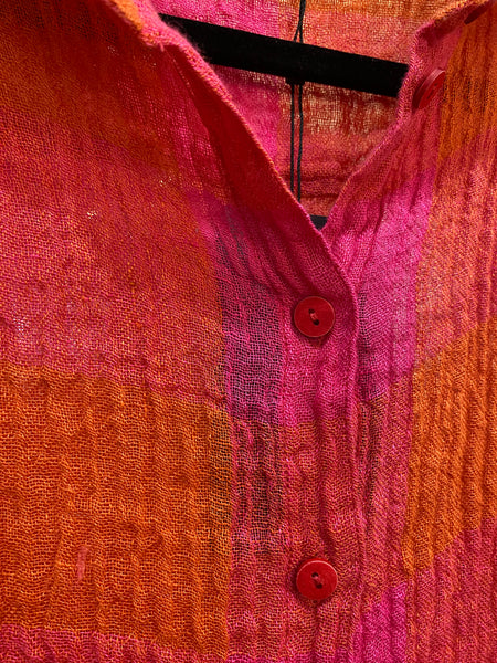FUCHSIA AND ORANGE CHECK LINEN SHIRT