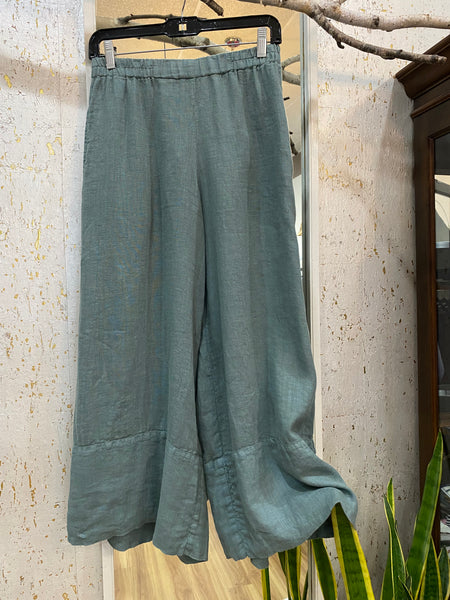 WIDE LINEN PANTS - SAGE GREEN