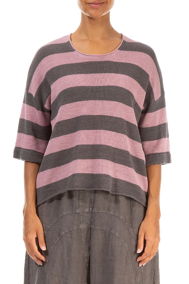 STRIPE MAUVE PINK LINEN KNIT TOP