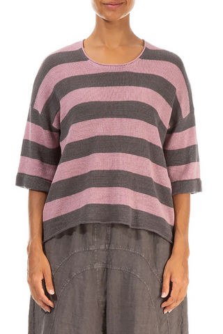 STRIPE MAUVE PINK LINEN KNIT TOP
