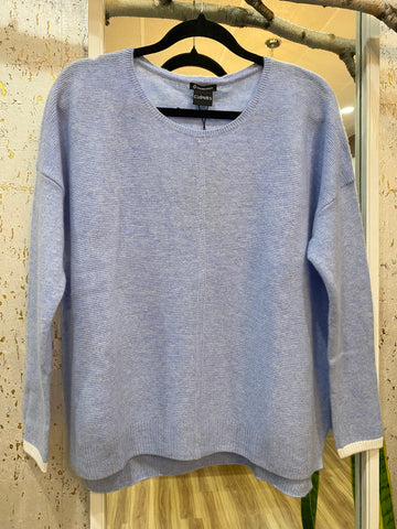 EASY FIT 100% CASHMERE SWEATER - SKY BLUE WITH GREY CUFFS