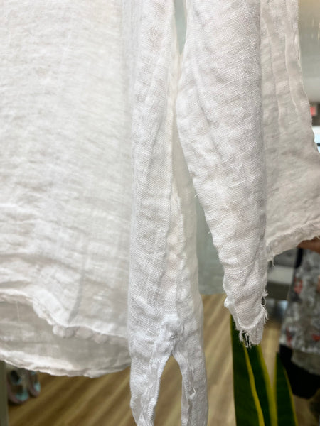 V-NECK WHITE LINEN BLOUSE