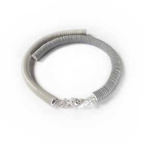 White Leather Choker With Clear Quartz Crystals