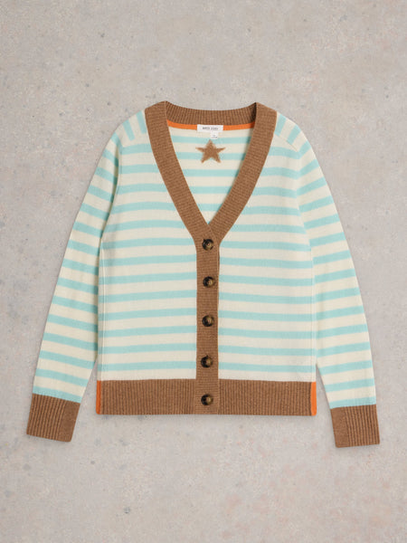 100% CASHMERE STRIPE CARDI