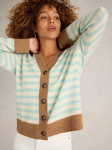 100% CASHMERE STRIPE CARDI