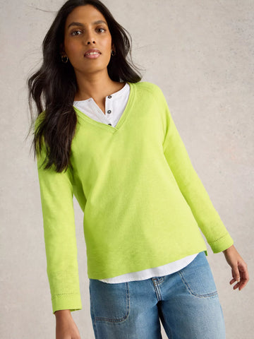 NARIA COTTON/LINEN V-NECK TOP-LAST ONE, size M
