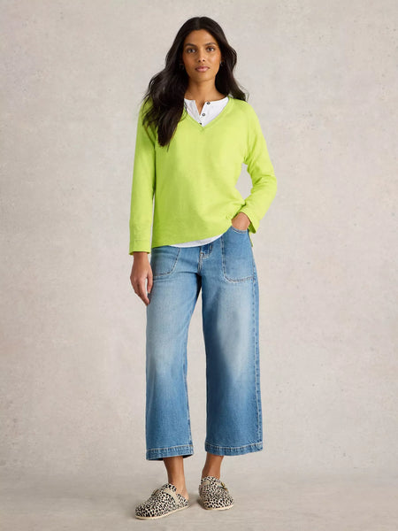 NARIA COTTON/LINEN V-NECK TOP-LAST ONE, size M