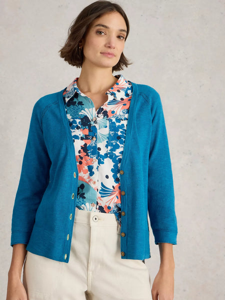 NARIA COTTON/LINEN CARDI - BLUE