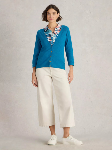 NARIA COTTON/LINEN CARDI - BLUE