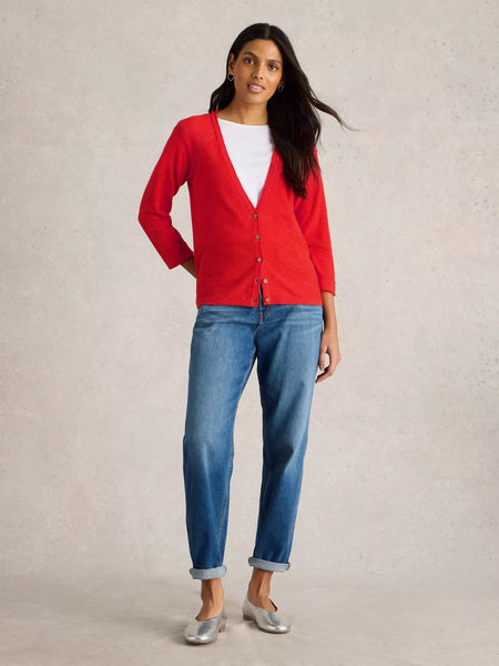 NARIA COTTON/LINEN CARDI - RED