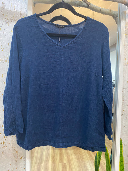 CRINCLED LINEN NAVY TOP - ONE LEFT in size S!