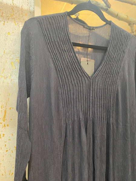 V-NECK SILK BLEND DRESS-NAVY - ONE LEFT in size XL!