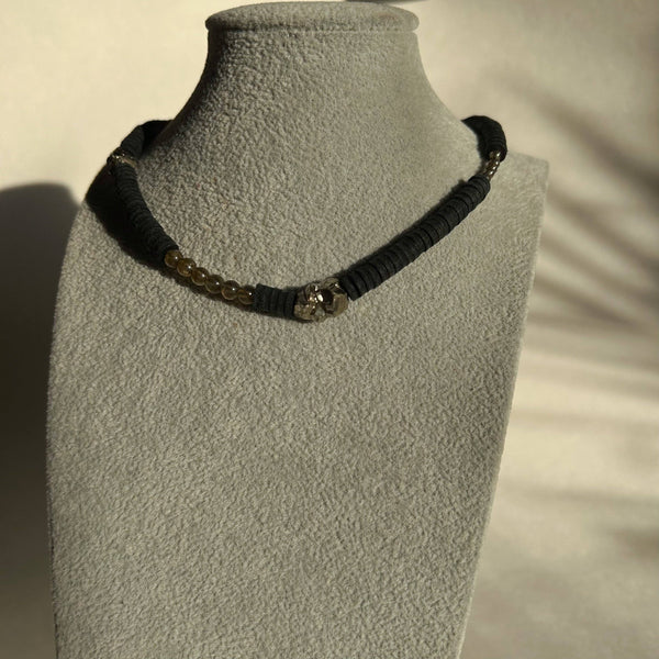Leather Choker Necklace With Pyrite and Labradorite