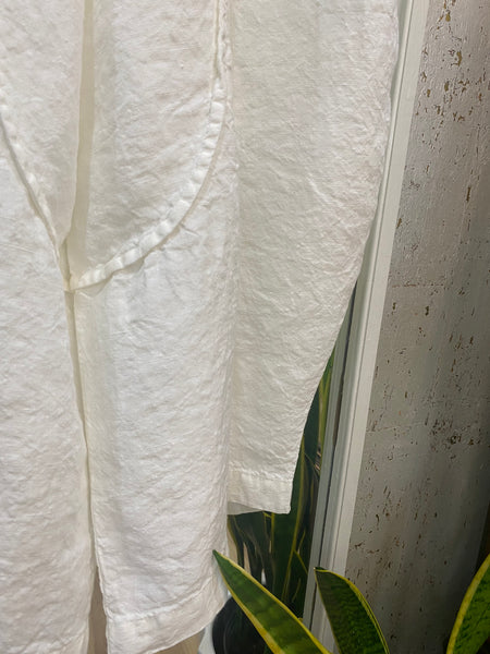 WHITE CRINKLE LINEN PANTS
