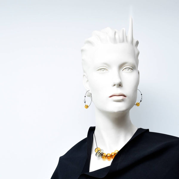 ECLIPSE HOOP EARRINGS - GREY/AMBER