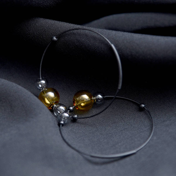 ECLIPSE HOOP EARRINGS - GREY/AMBER
