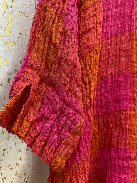 FUCHSIA AND ORANGE CHECK LINEN SHIRT