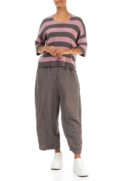 STRIPE MAUVE PINK LINEN KNIT TOP