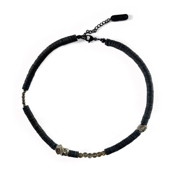 Leather Choker Necklace With Pyrite and Labradorite