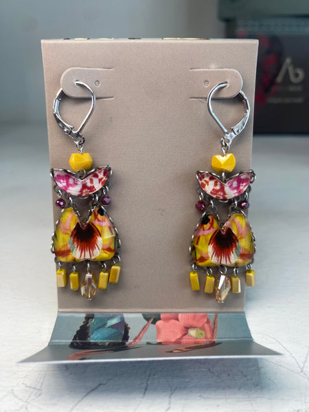 SUNFLOWER SURPRISE DROP GLASS EARRINGS - HOOPS