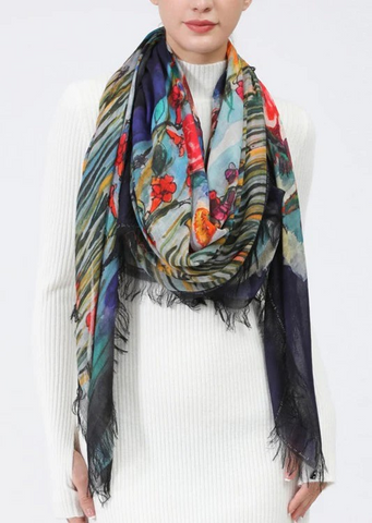 RED HUMMINGBIRD SILK SCARF