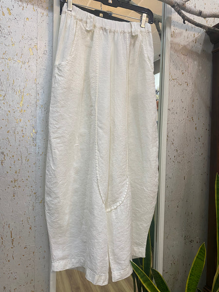 WHITE CRINKLE LINEN PANTS