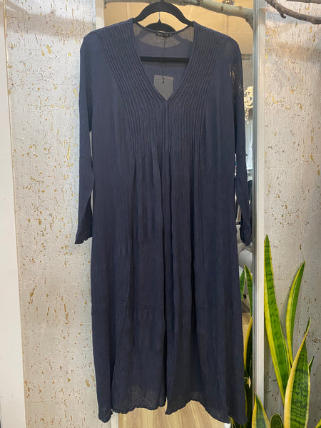 V-NECK SILK BLEND DRESS-NAVY - ONE LEFT in size XL!