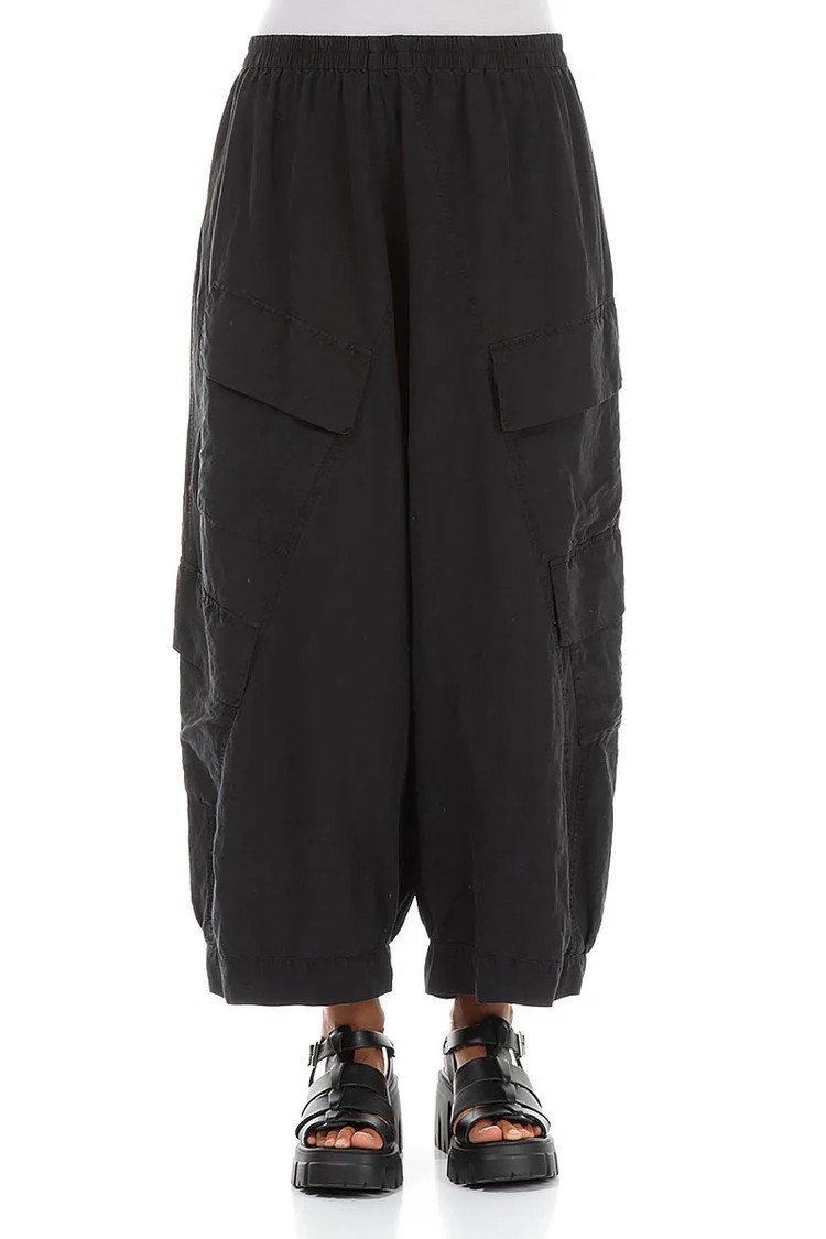 BLACK SILK/LINEN PANTS