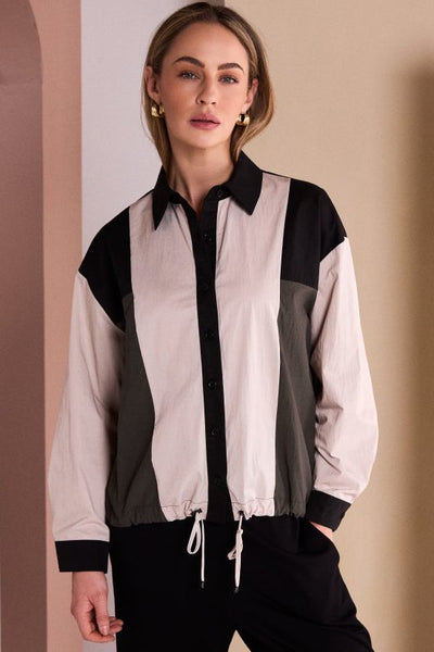 COLOUR BLOCK DRAWSTRING SHIRT JACKET