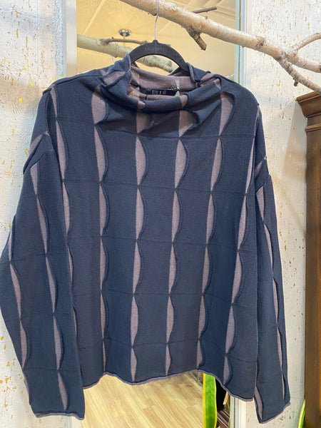 BLACK/WALNUT COTTON KNIT SWEATER