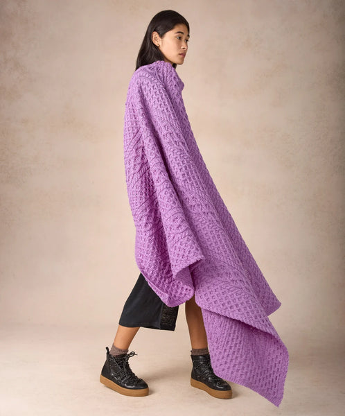 MERINO WOOL ARAN BLANKET - LILAC MARL