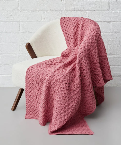 MERINO WOOL ARAN BLANKET - ROSA PINK