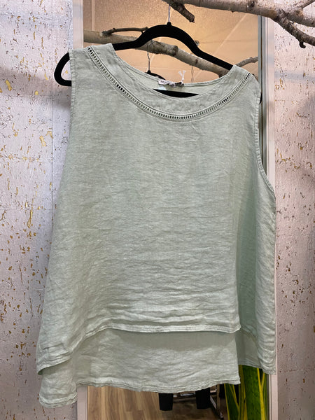LADDER LINEN TOP - MINT